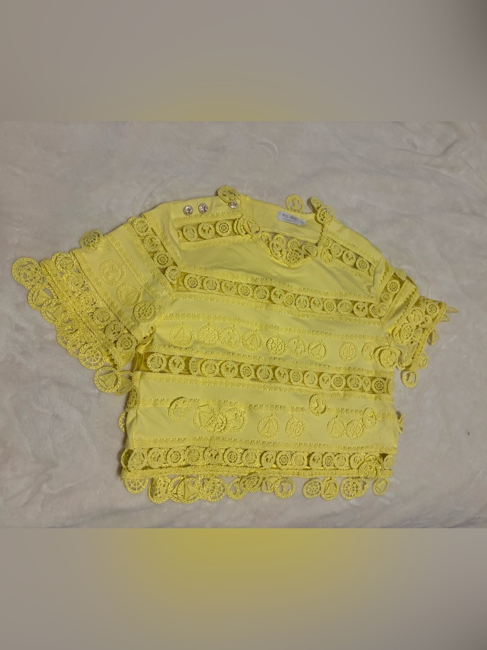 Bright Yellow Boho Crochet-Trim women’s Top